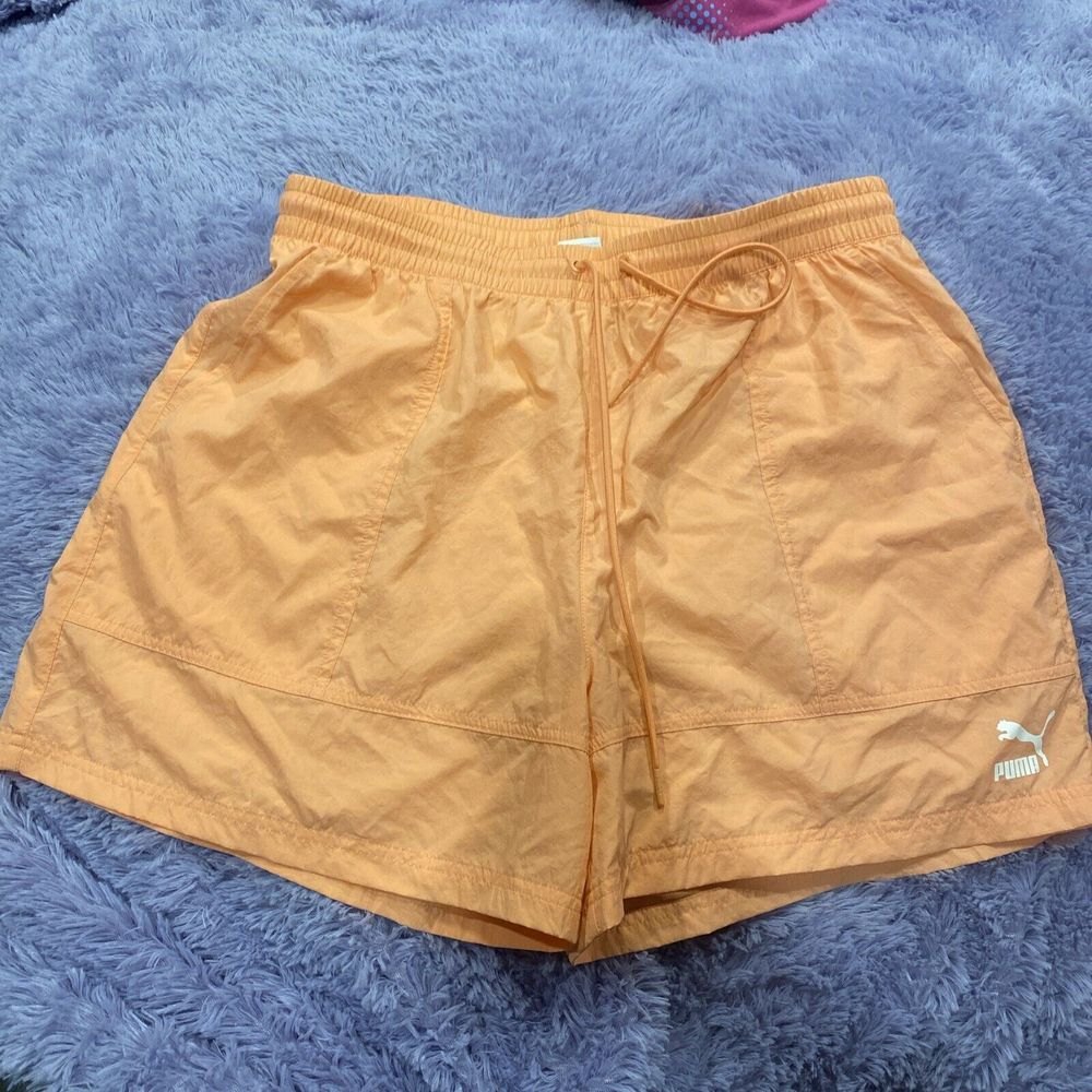 Puma‎ Womens High Woven Shorts Peach Pink Athletic Mesh Lined 533600 28 Large